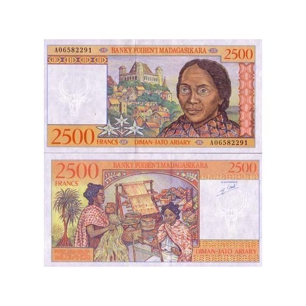 MADAGASCAR Africa 2500 Francs UNC 1998 p-81 