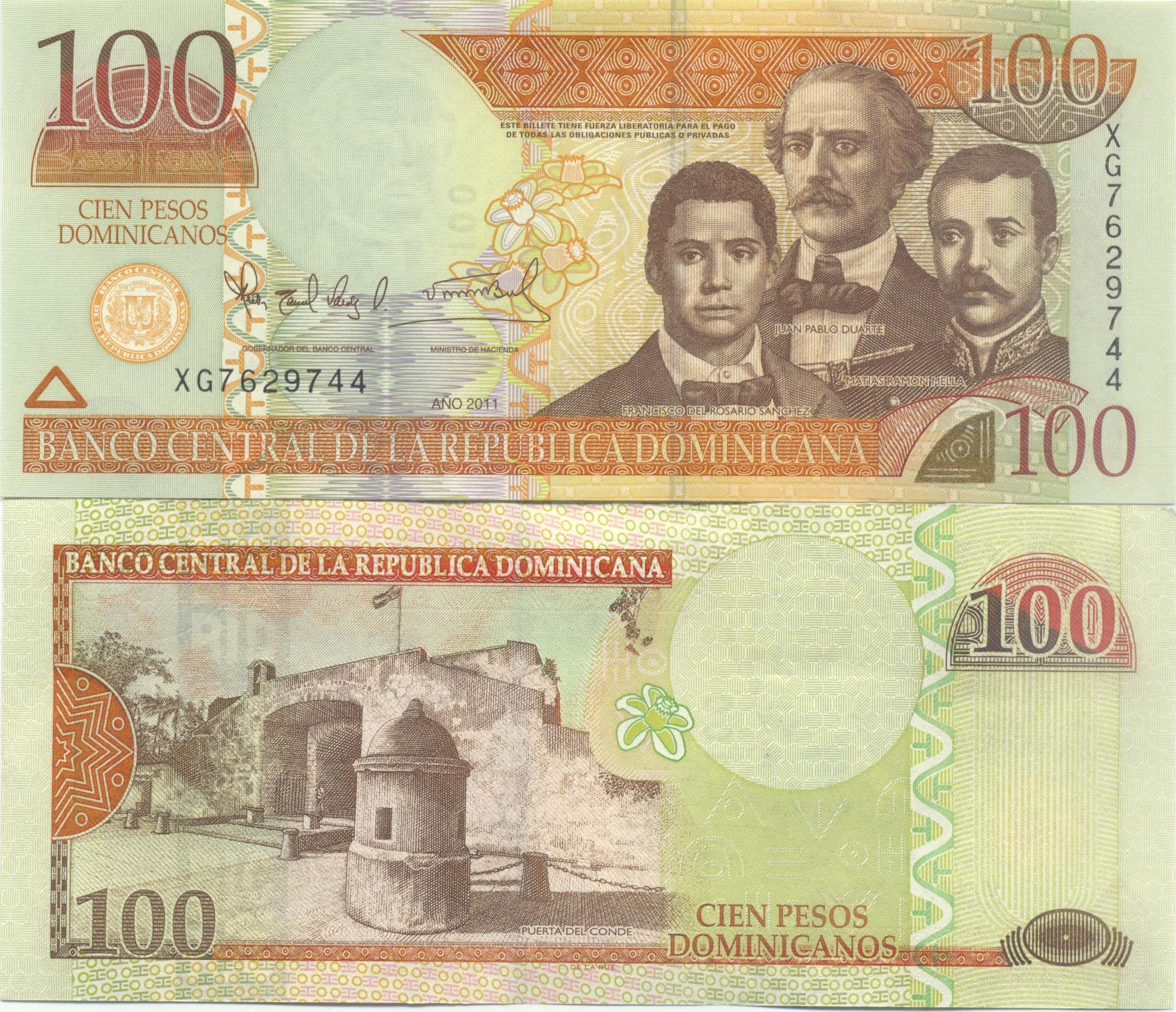 DOMINICAN  REPUBLIC 100  PESOS  2013  P 184 Prefix DN  Uncirculated Banknotes 
