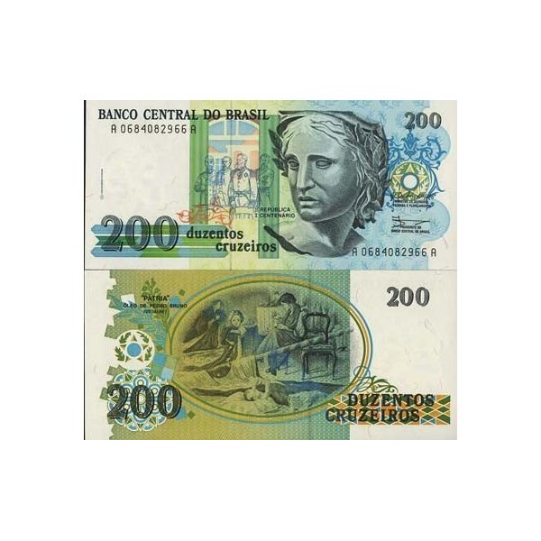 UNC 100 Cruzeiros Banknote Paper Money Bill P 228 Brazil ND 1990 