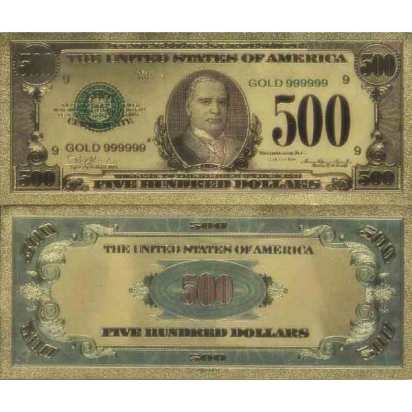 Die Vereinigten Staaten Banknote Von 500 Dollar Der Koloriert Und Der Am Feinen Gold Vergoldet Wurde 24k La Maison Du Collectionneur
